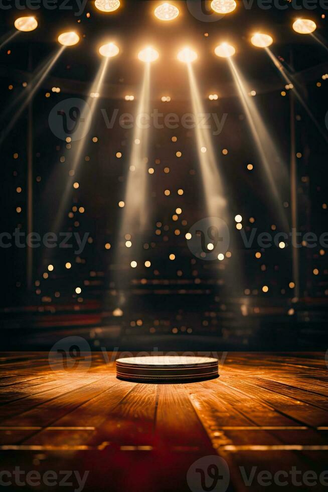 AI generated presentation backdrop with display podium under spotlights photo