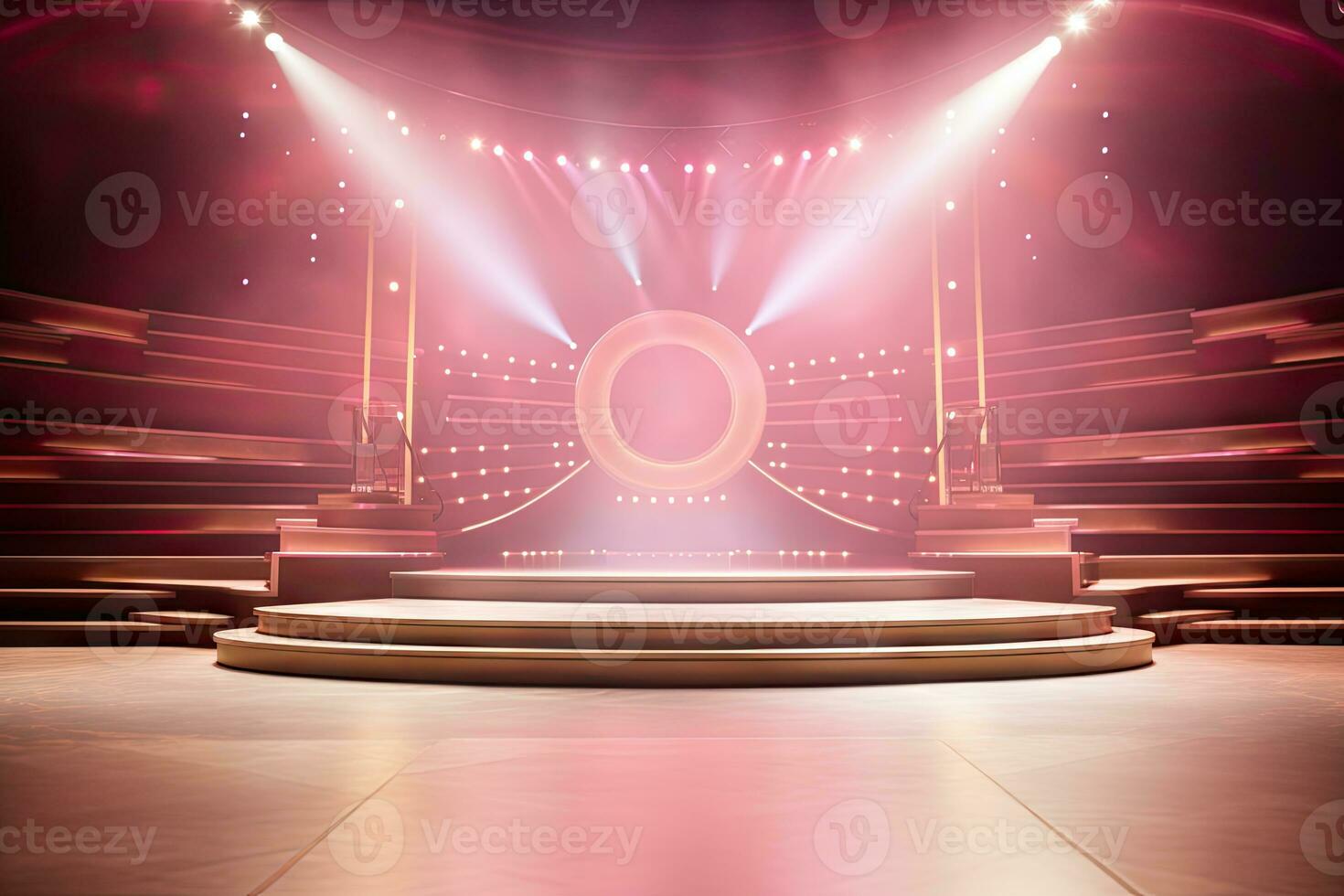 AI generated presentation backdrop with display podium under spotlights photo