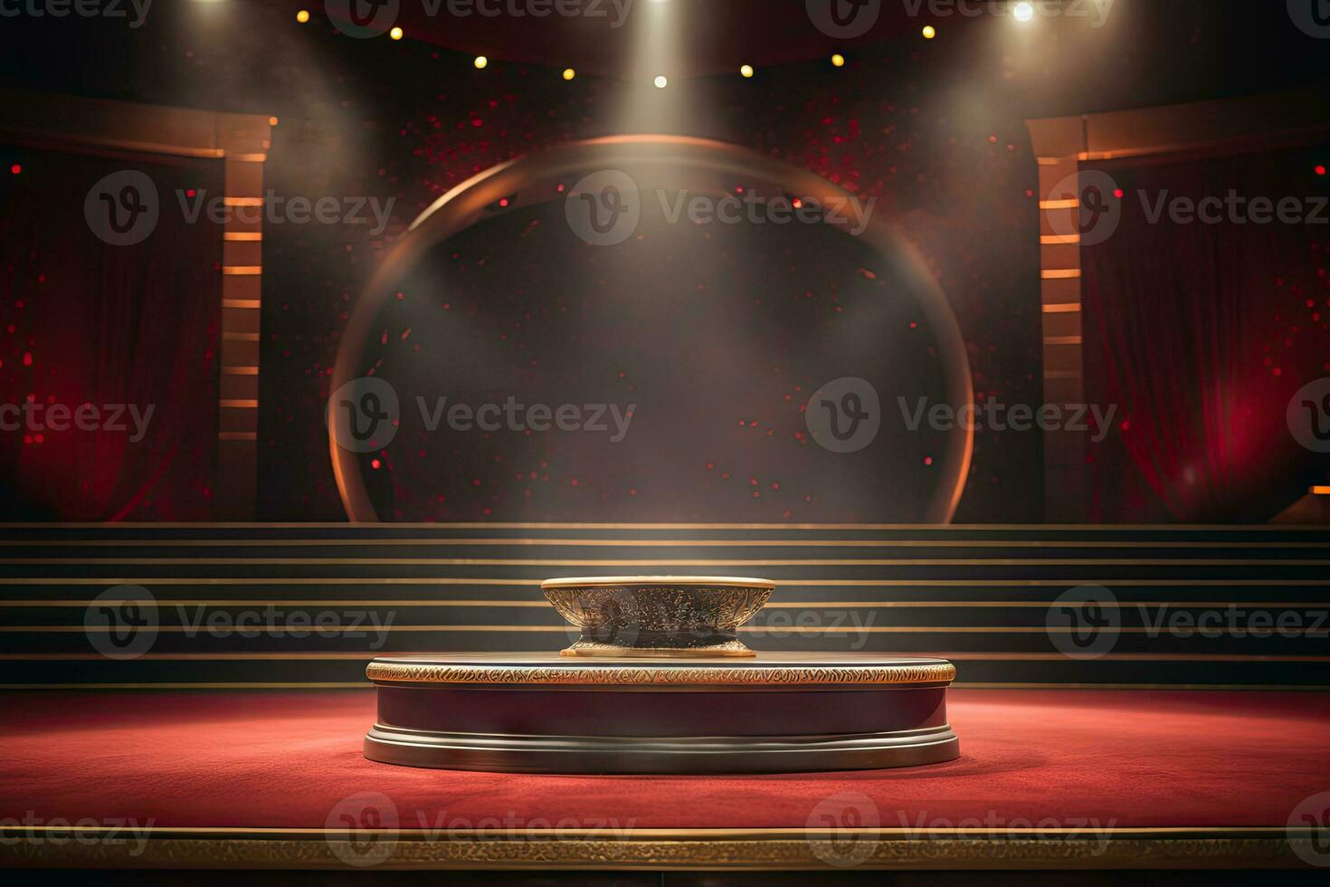 AI generated presentation backdrop with display podium under spotlights photo