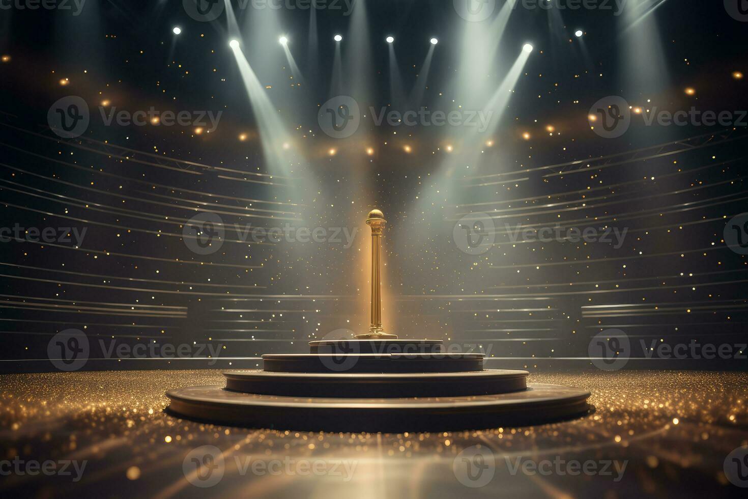 AI generated presentation backdrop with display podium under spotlights photo