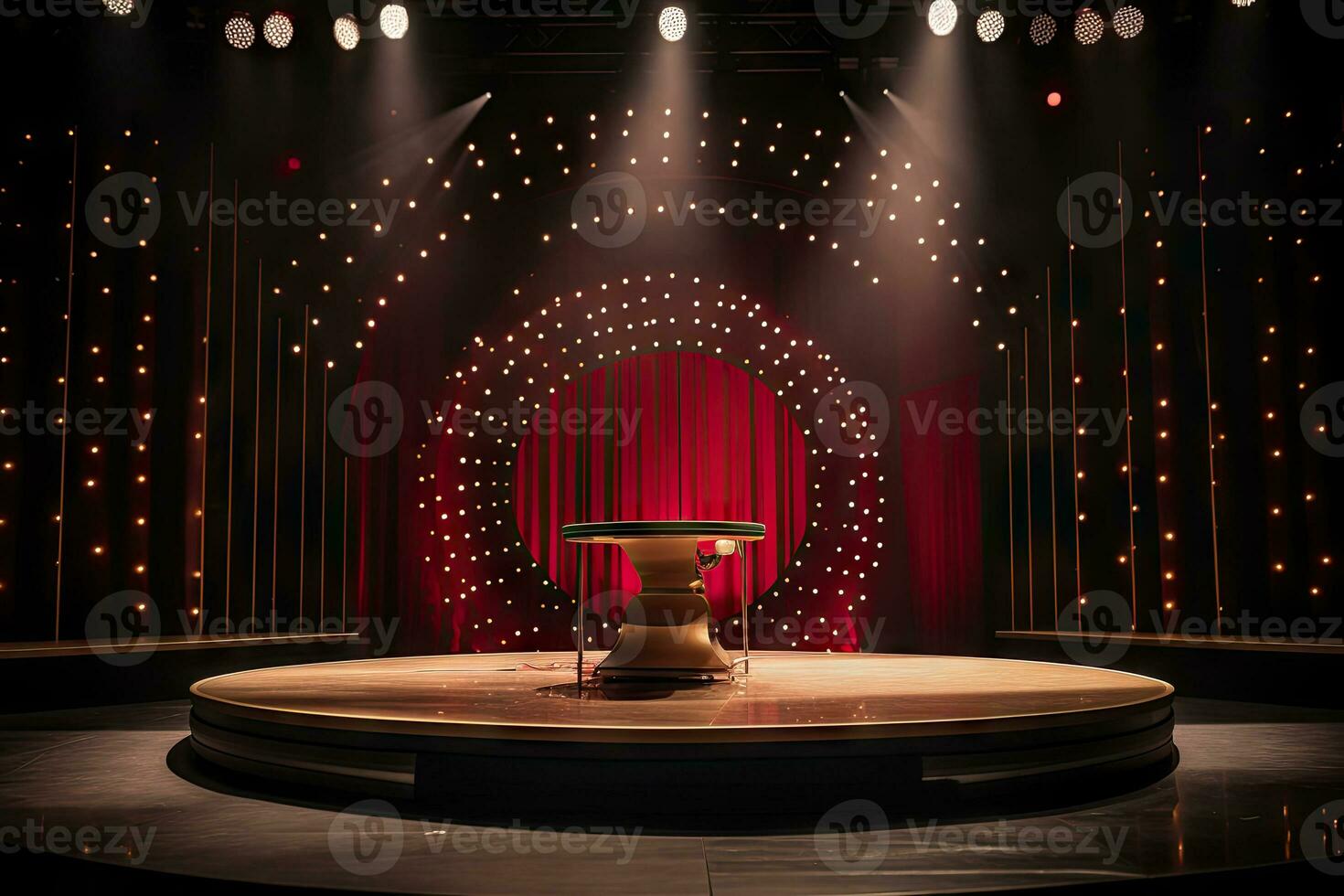 AI generated presentation backdrop with display podium under spotlights photo