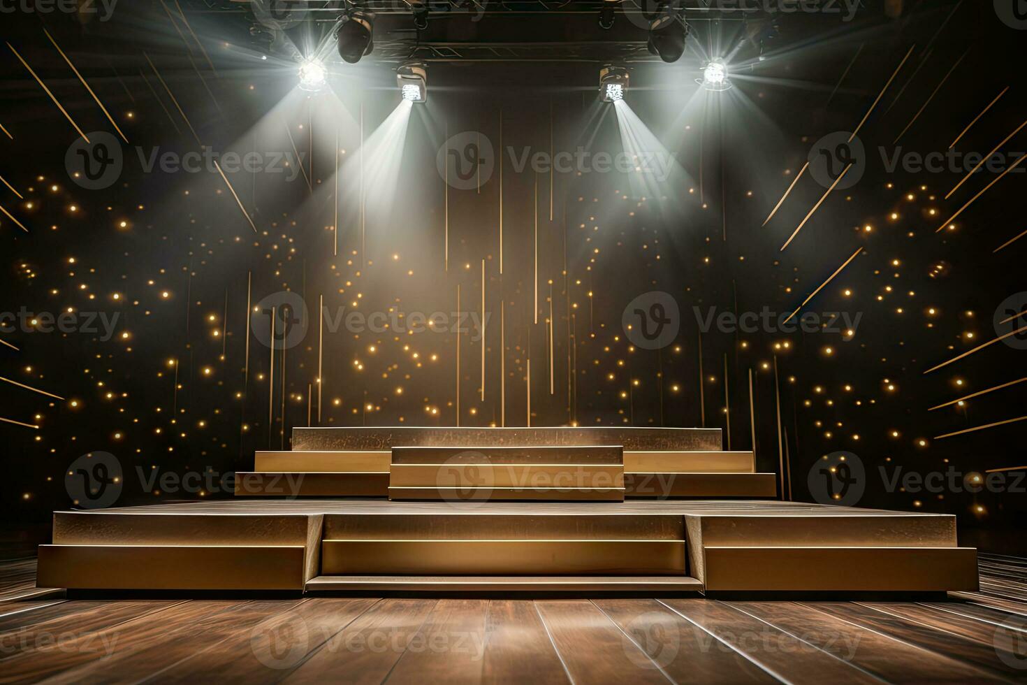 AI generated presentation backdrop with display podium under spotlights photo