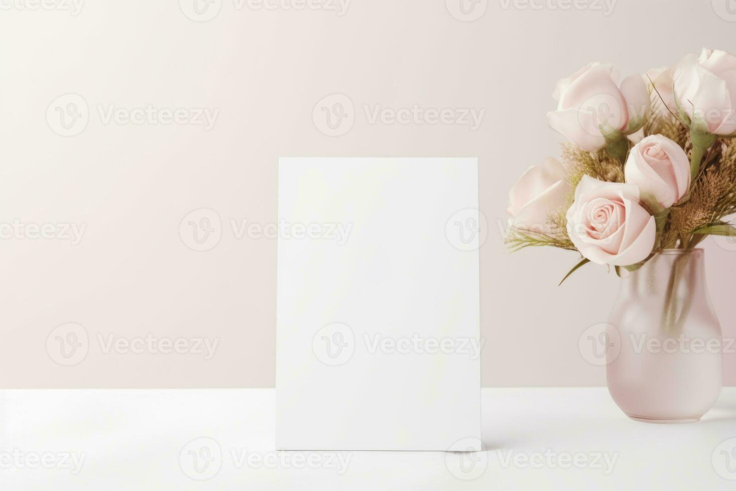 AI generated Wedding table number card mockup with a floral arrangement. Generative AI photo