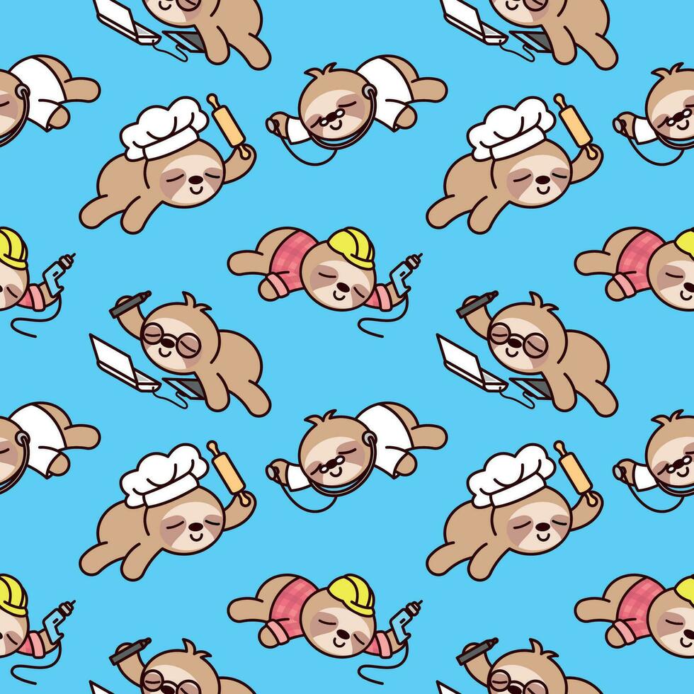 CUTE SLOTH IS WEARING DIFFERENT COSTUMES. CARTOON PATTERN DESIGN. vector