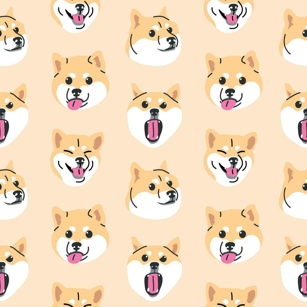 CUTE SHIBA INU SEAMLESS PATTERN IN SOME DIFFERENT EXPRESSIONS. vector