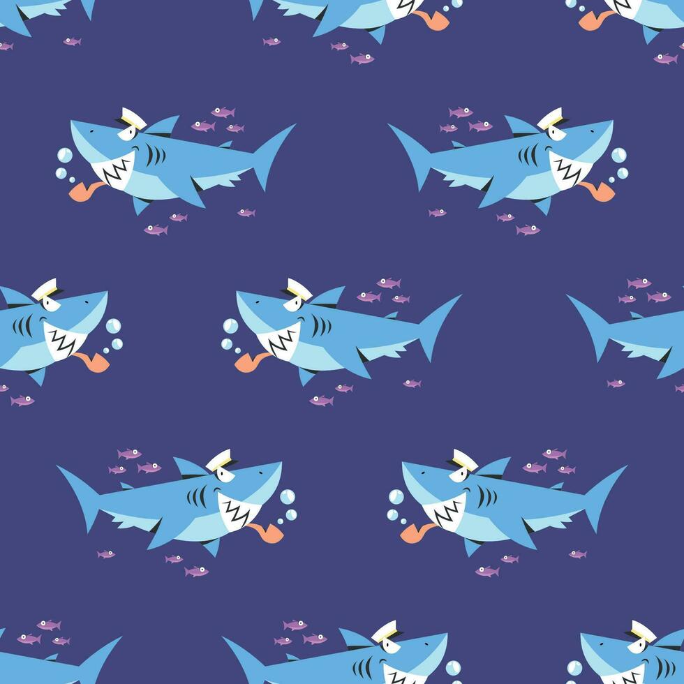 azul marinero tiburón es succión tubo cigarrillo. plano sin costura modelo vector