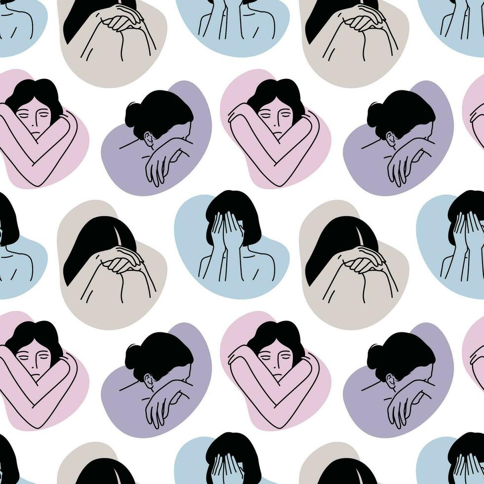 GIRLS IN SOME DIFFERENT POSES IN WHITE BACKGROUND SEAMLESS PATTERN DESIGN. vector