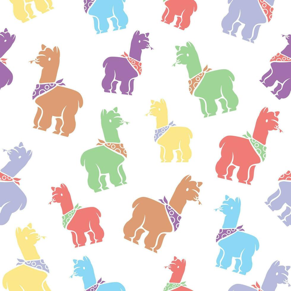 CUTE COLORFUL ALPACA IS WEARING SCARF FLAT SEAMLESS PATTERN. vector