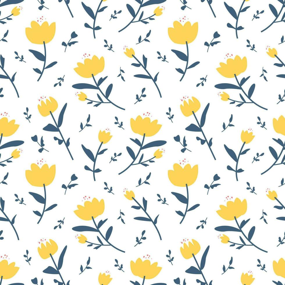 YELLOW FLOWERS IN WHITE BACKGROUND ABSTRACT SEAMLESS PATTERN vector