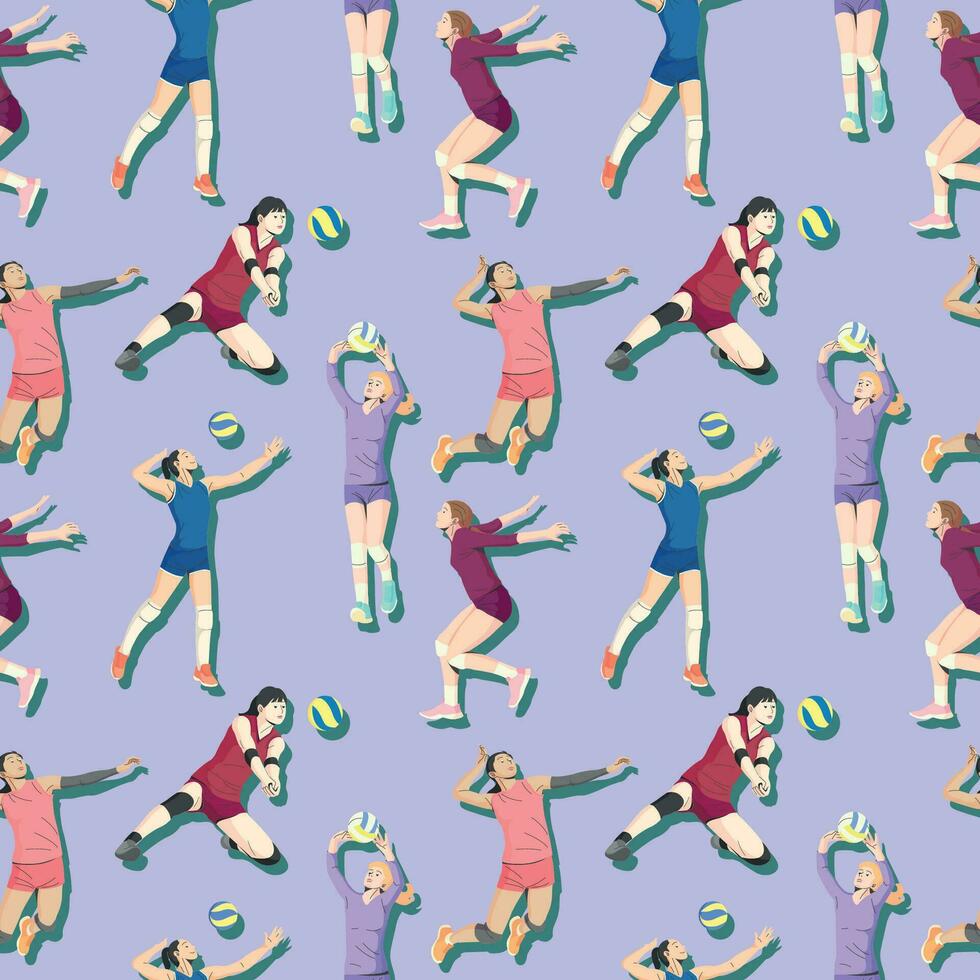WOMEN VOLLEYBALL IN SOME DIFFERENT MOVES FLAT PATTERN DESIGN. vector