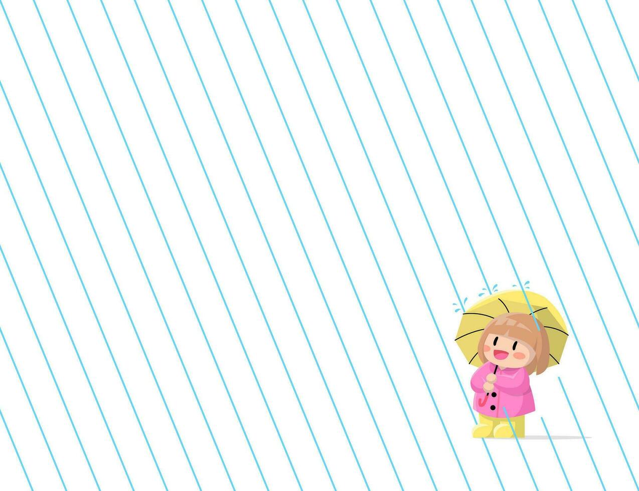 A CUTE GIRL WITH A YELLOW UMBRELLA IS STANDING UNDER THE RAIN FLAT PATTERN. vector