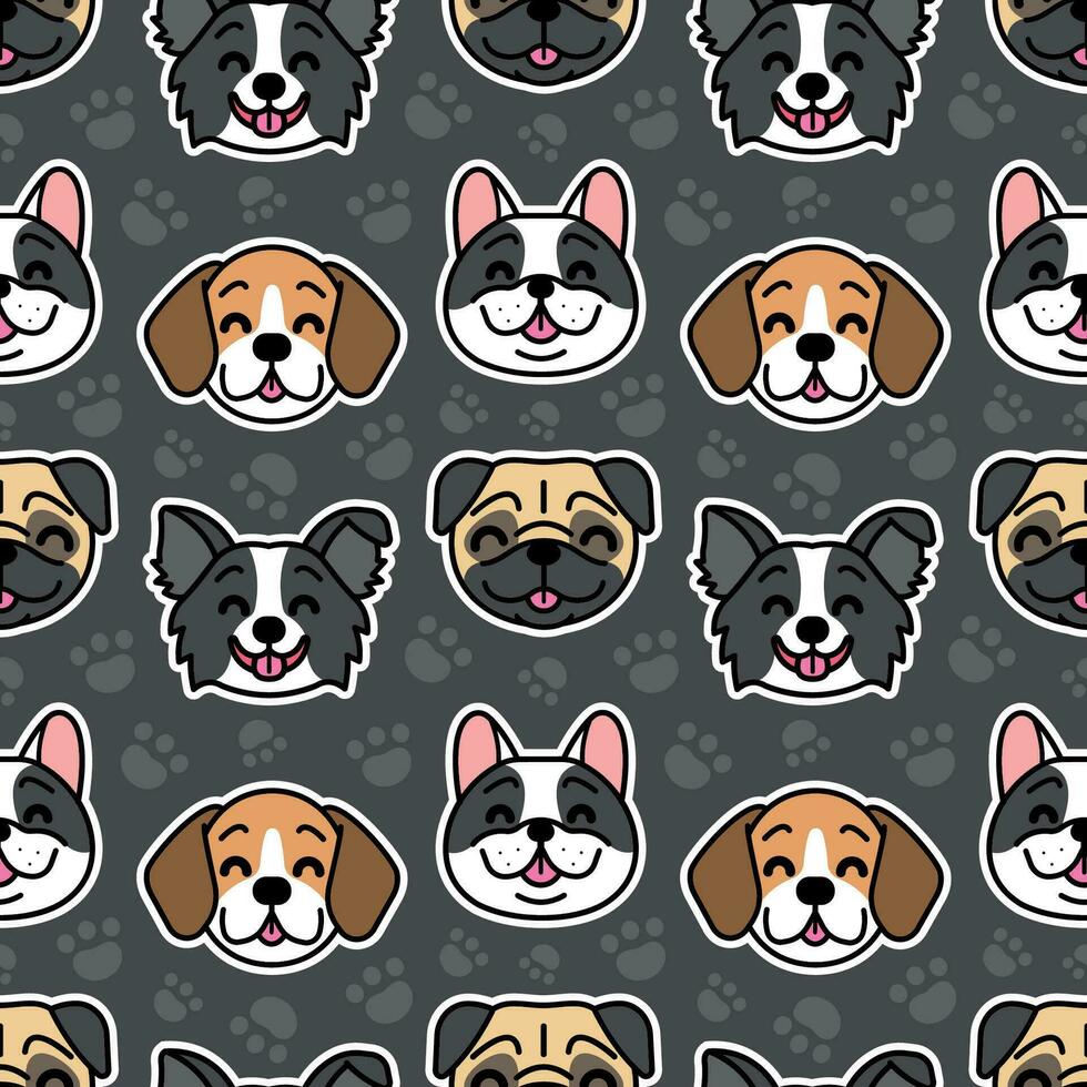 CUTE SMILING DOGS HEAD CARTOON SEAMLESS PATTERN vector