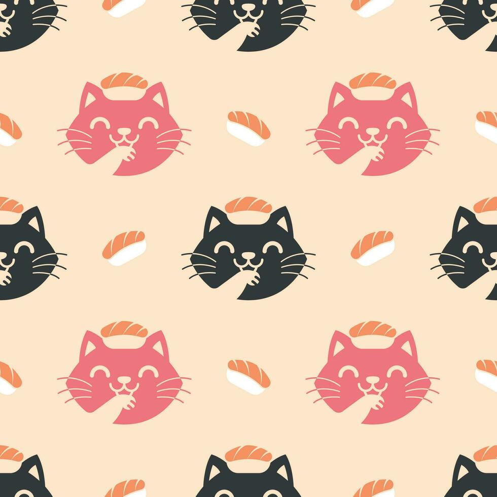 linda gato con Sushi en su cabeza plano sin costura modelo vector