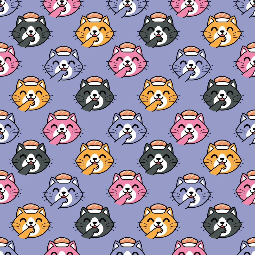 CUTE CAT WITH SUSHI ON HIS HEAD SEAMLESS PATTERN vector