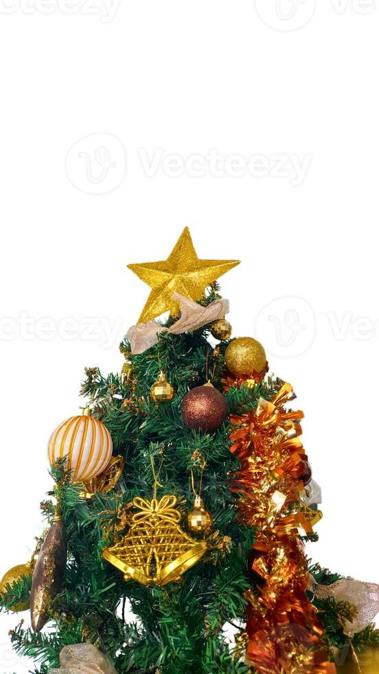 Portrait christmas tree with decorations, copy space area photo