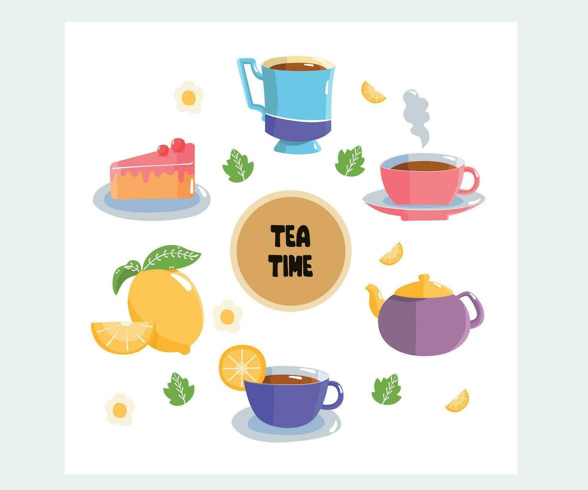 Tea Time Teacup Elements Illustration vector