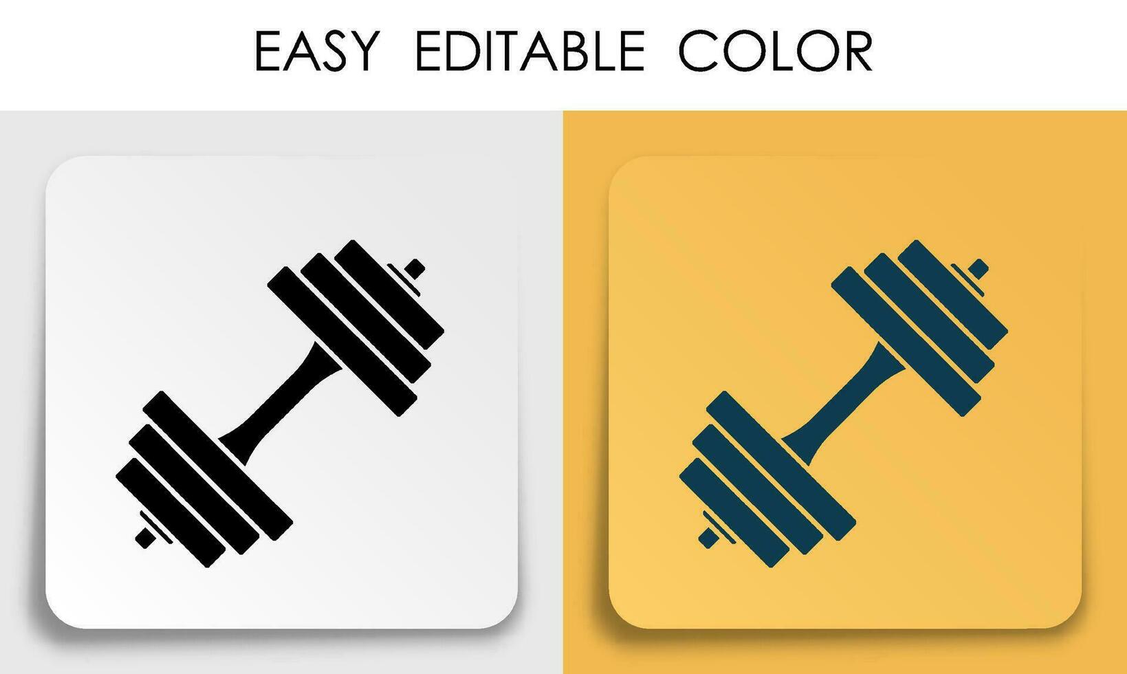Sports dumbbell icon on paper square sticker with shadow. Healthy lifestyle, fitness in gym. Mobile app button. Vector