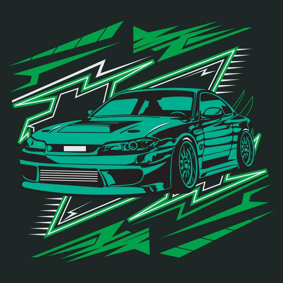 Drag race isolated on black background for poster, Social media content, Blog, Sticker, Vlog, And card. Vector illustration, T shirt print, business element, T shirt car illustration. Poster car