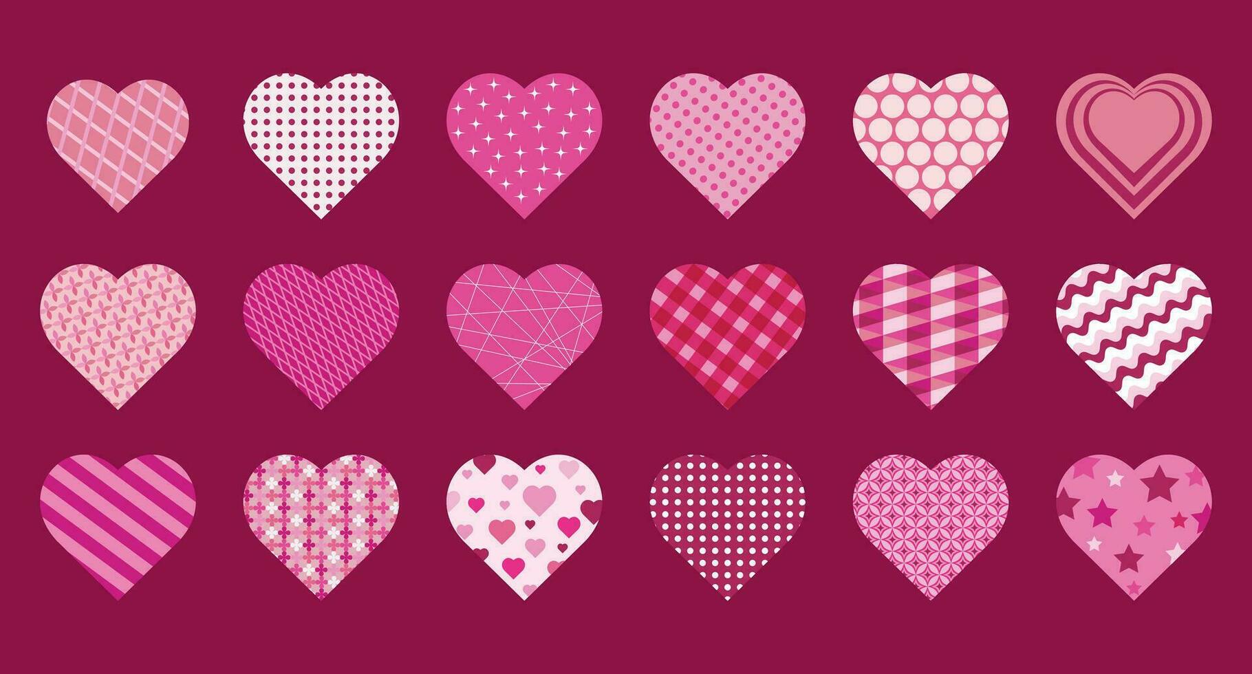 corazones con labor de retazos estilo patrones. San Valentín día. vector