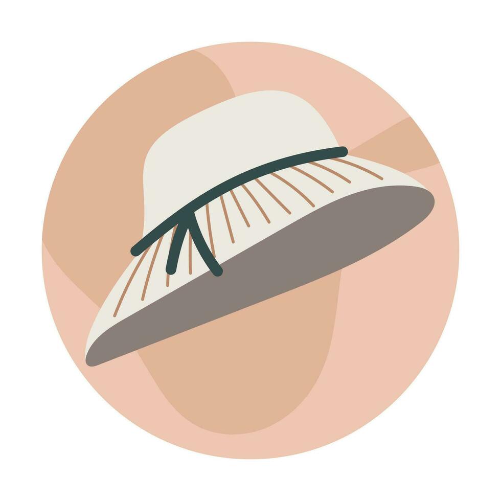 Cover template for social media highlights. Vector isolated Round label or icon, women fashionable summer hat, flat style.