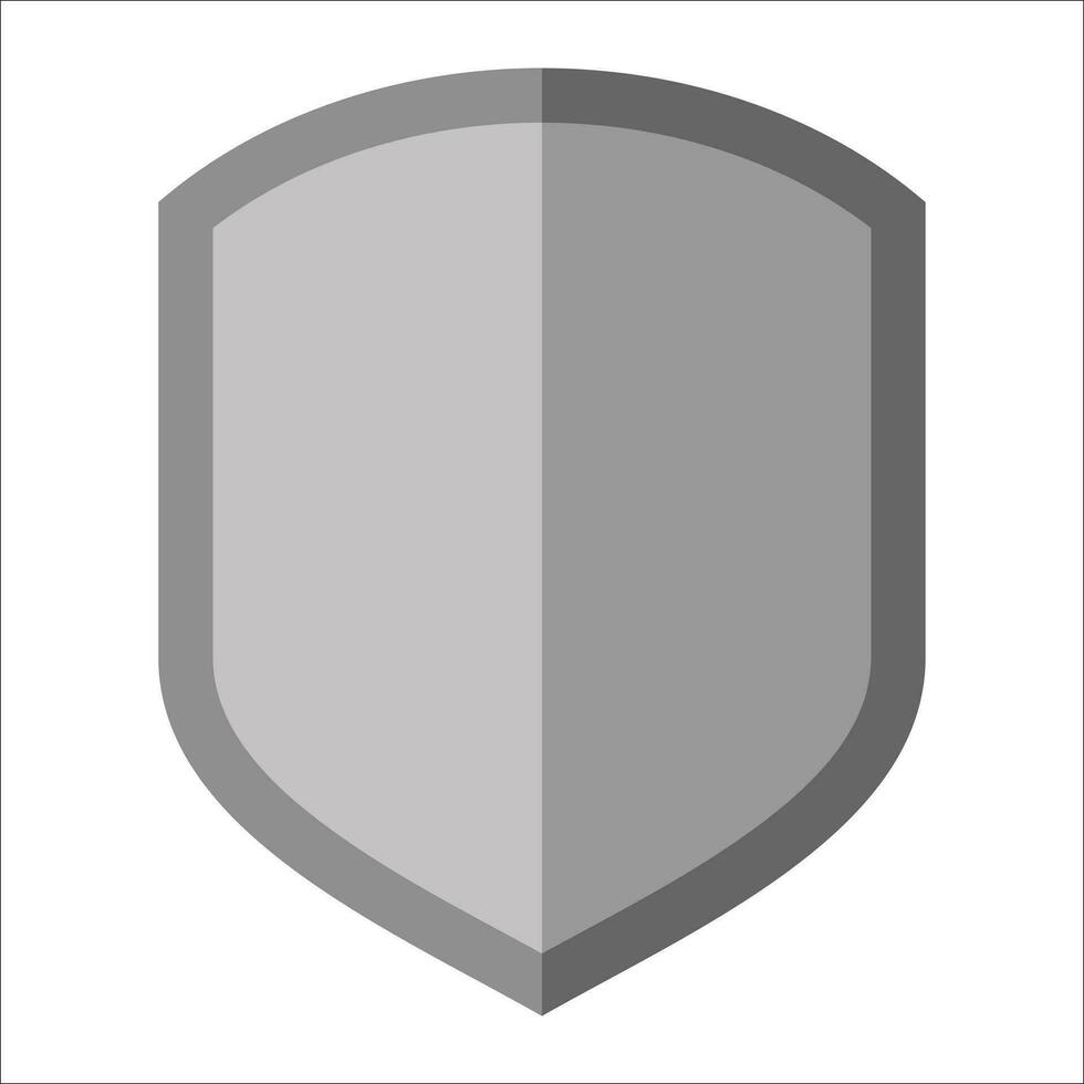 silver shield icon flat vector design. Heraldic symbol award badge shape. Medieval metal weapons.