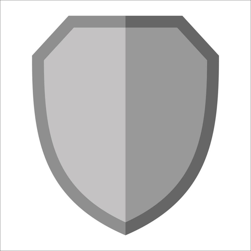 silver shield icon flat vector design. Heraldic symbol award badge shape. Medieval metal weapons.