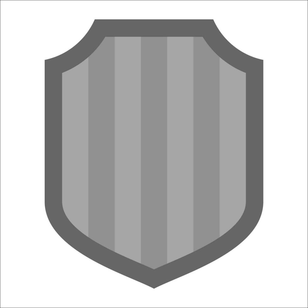 silver shield icon flat vector design. Heraldic symbol award badge shape. Medieval metal weapons.