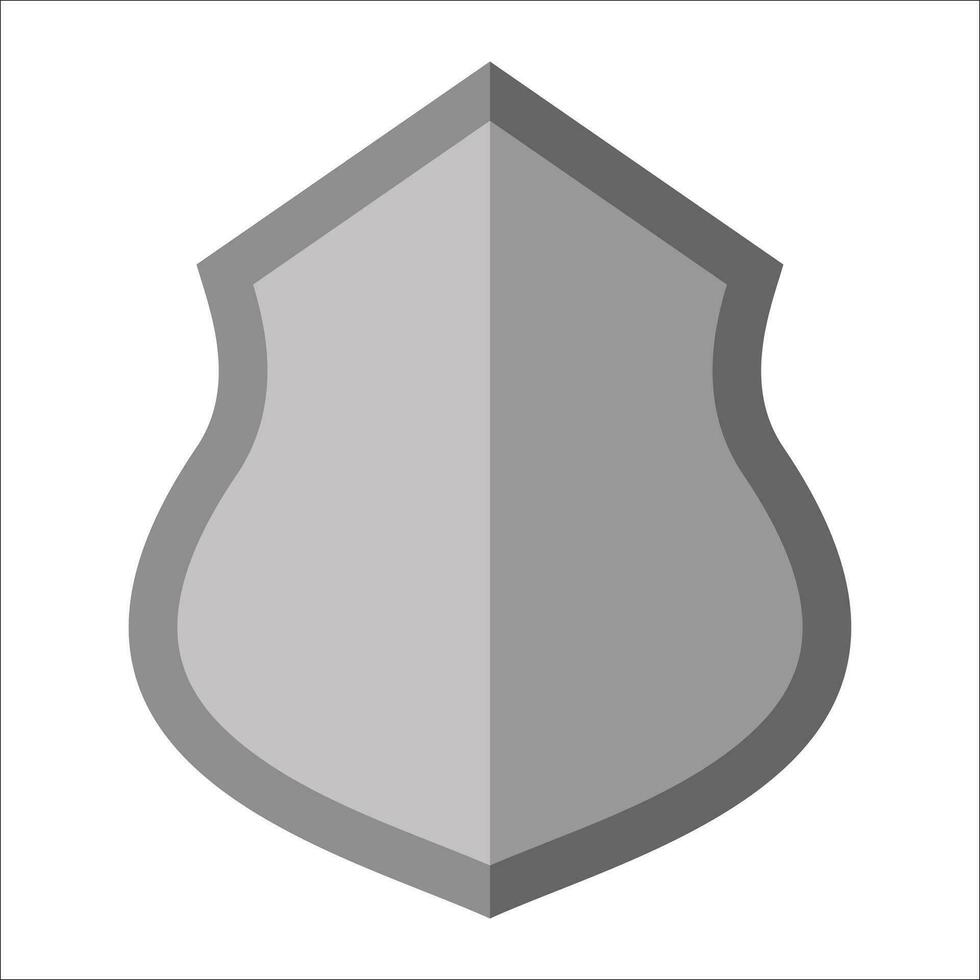 silver shield icon flat vector design. Heraldic symbol award badge shape. Medieval metal weapons.