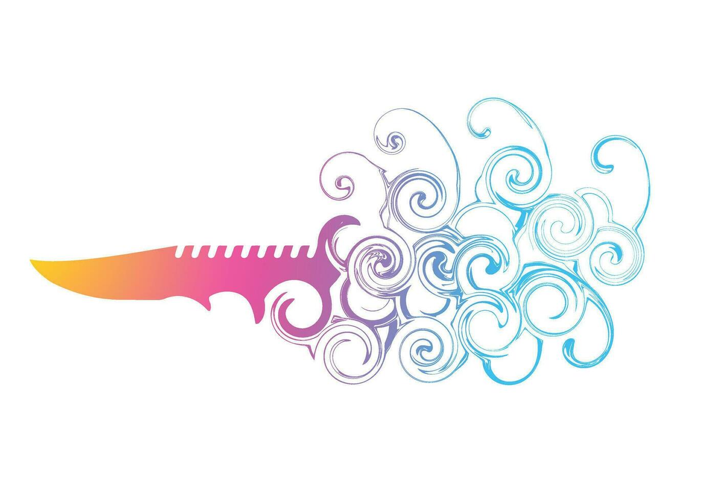 Abstract Colorful swirl wave artwork of knife blade bayonet silhouette for t shirt wall painting or background wallpaper vector