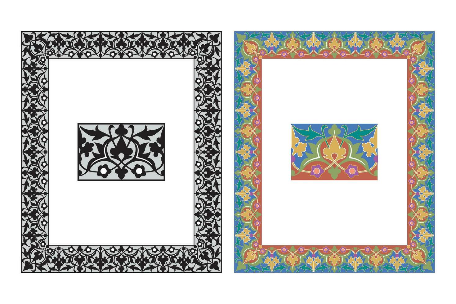 Clásico tradicional realista negro y color marcos conjunto en blanco antecedentes aislado vector ilustración