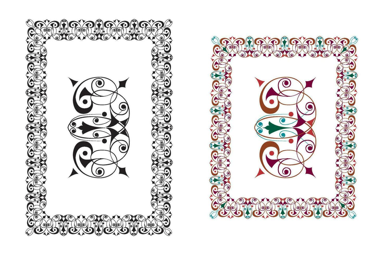 Vintage floral classic calligraphic retro vignette scroll frames ornamental design elements black and color set isolated vector