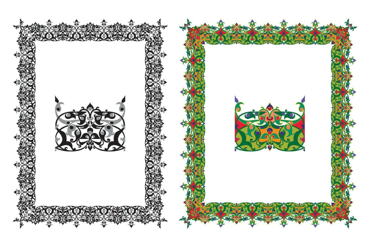 Clásico tradicional realista negro y color marcos conjunto en blanco antecedentes aislado vector ilustración