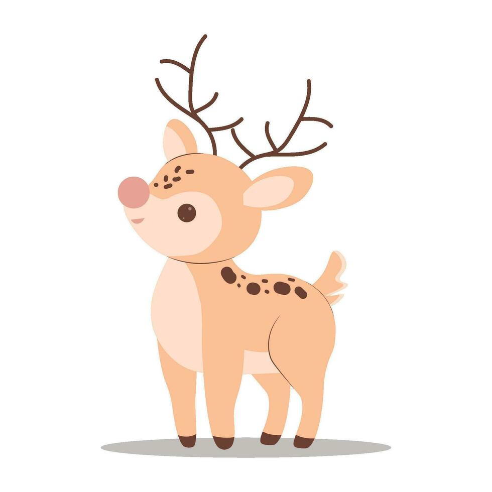 Cute cartoon deer on white background. Vector illustration. Wildlife, nature reserve, zoo.