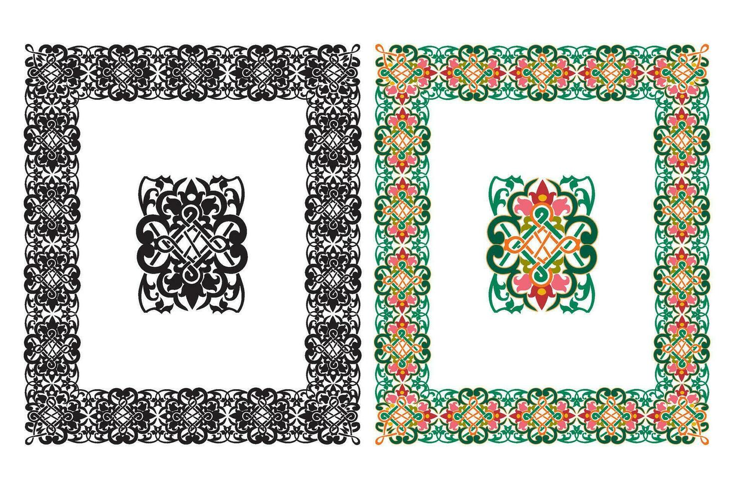 Vintage floral classic calligraphic retro vignette scroll frames ornamental design elements black and color set isolated vector