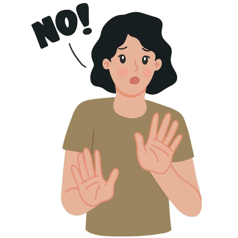 Portrait woman saying stop denial gesture sign illustration vector