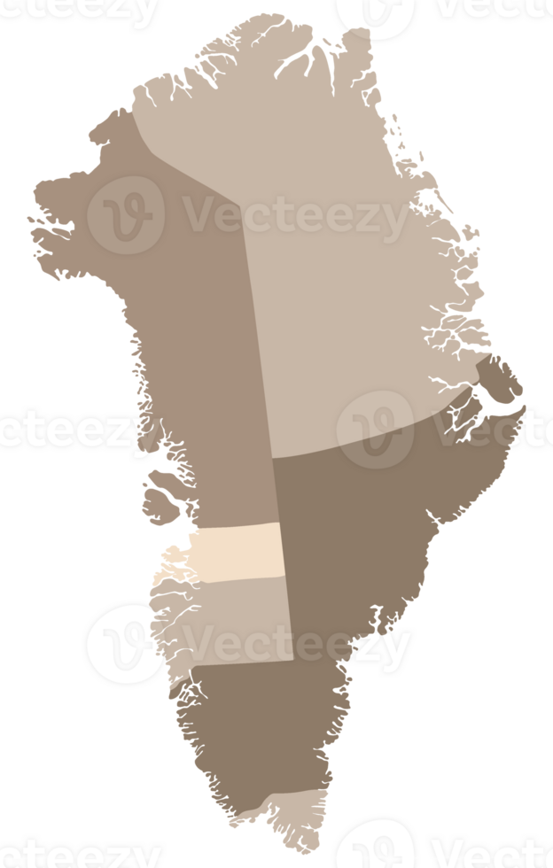 Greenland map. Map of Greenland divided into five regions. png