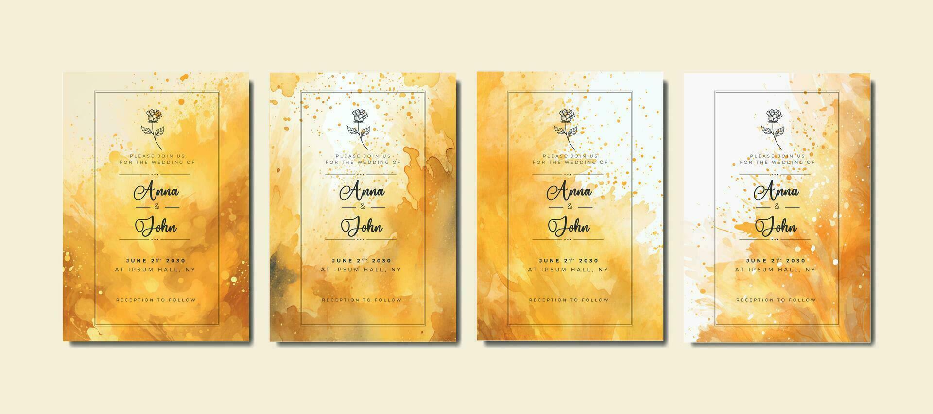 wedding watercolor splash card template invitation background collection design. Vector illustration template for birthday, wedding , social media, poster.