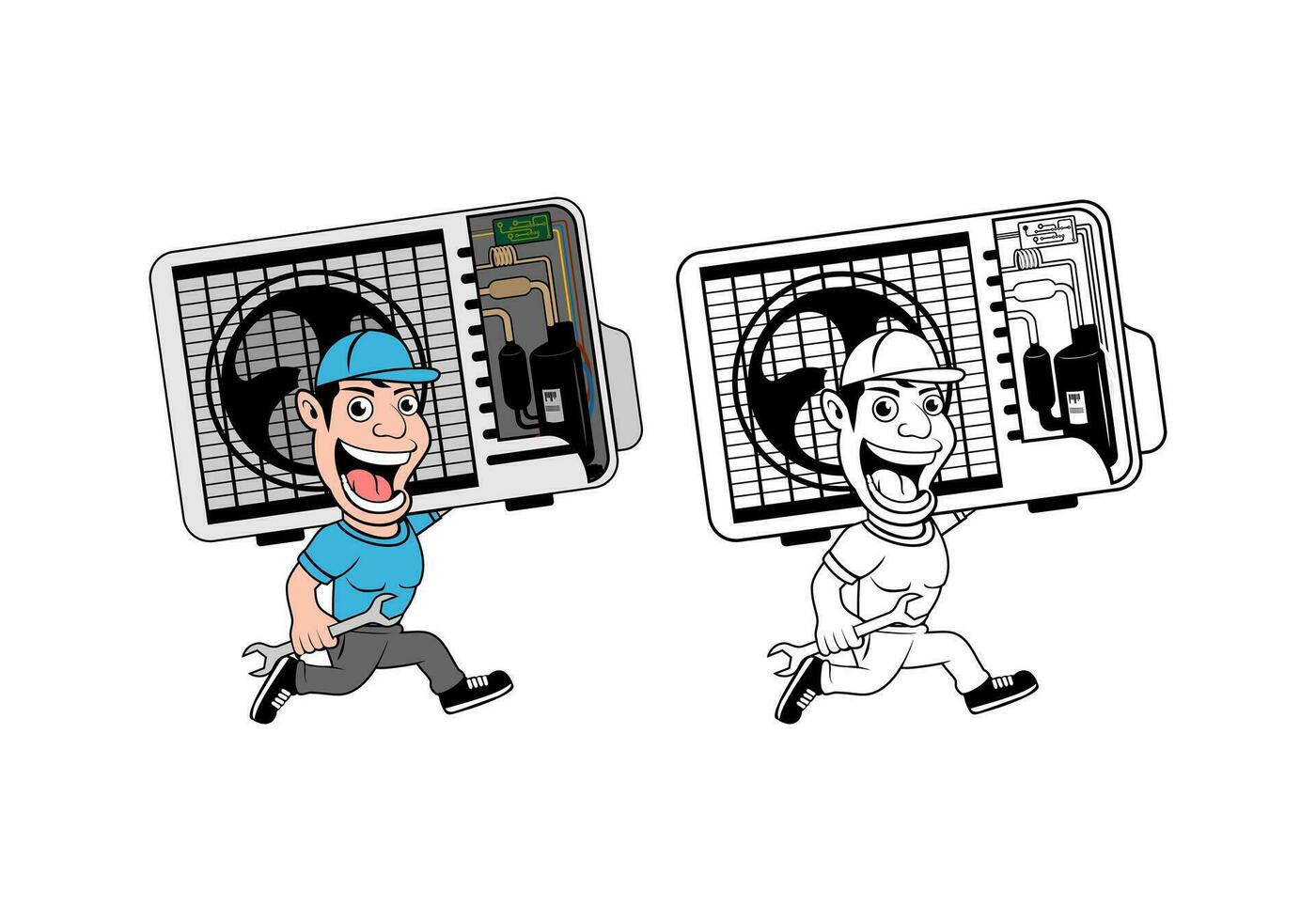 HVAC Service Cartoon Character Design Illustration vector