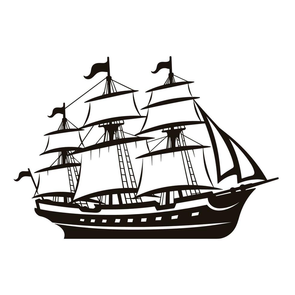 Ship vector black Silhouette Vector isolated on a white background