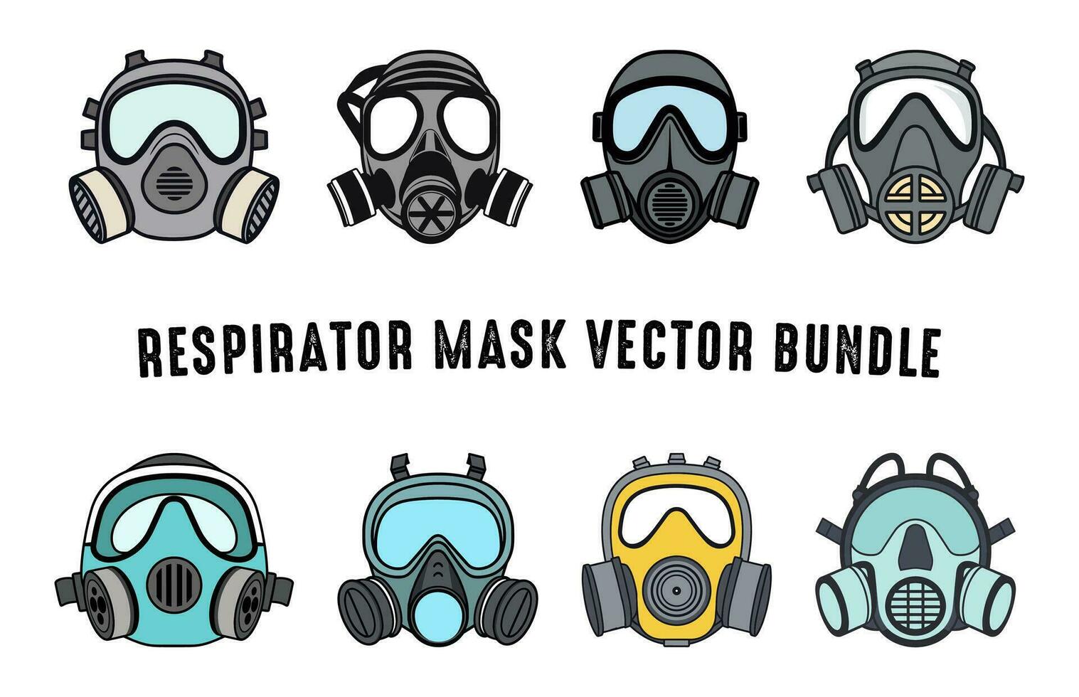Respirator Gas mask vector illustration Set isolated on a white background