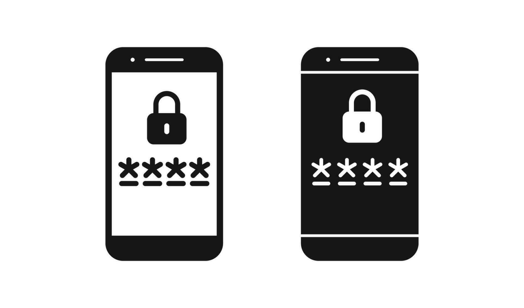 Phone password icon. Mobile code symbol. Verification signs. Personal account safety symbols. 2fa secure icons. Black color. Vector sign.