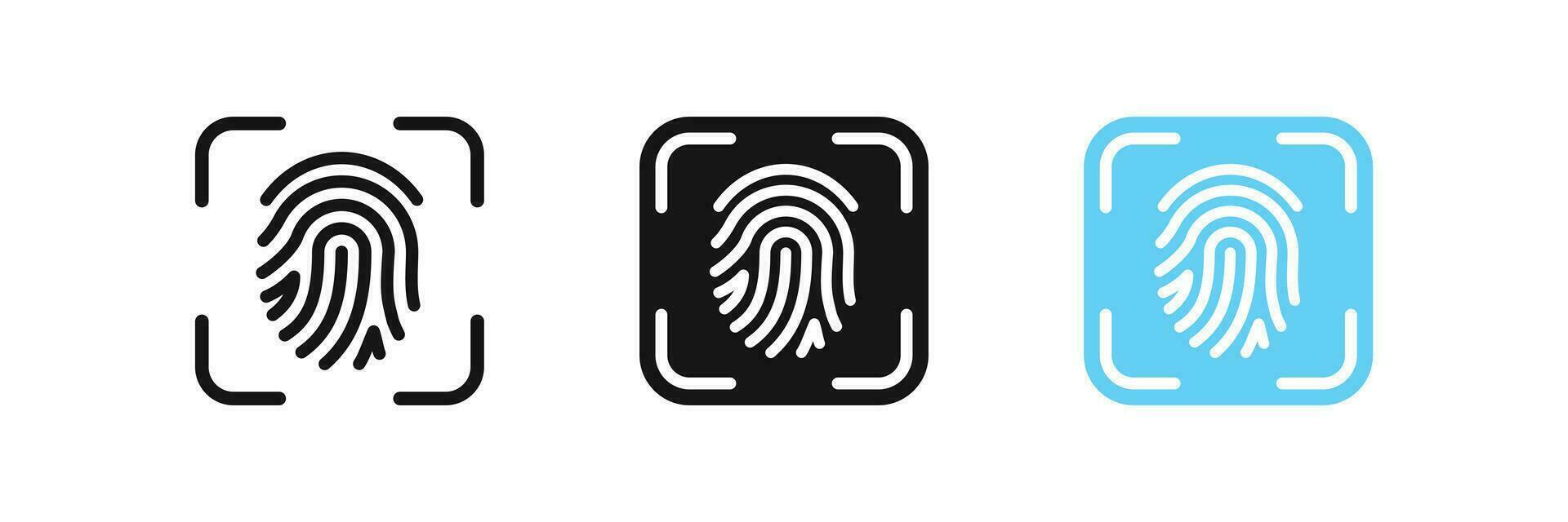 Fingerprint icon. Finger scanner symbol. Biometric id signs. Thumbprint symbols. Security icons. Human safety button. Black, blue color. Vector sign.