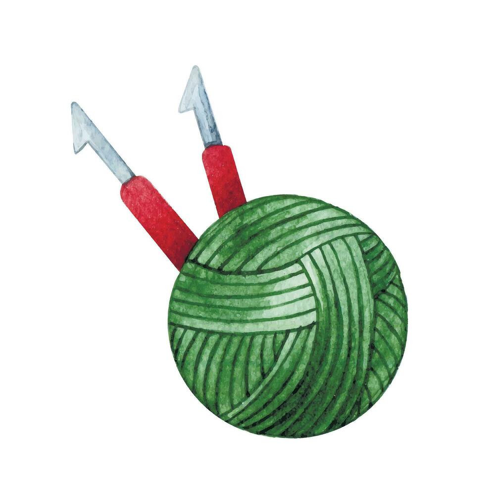 watercolor drawing, ball of wool for knitting, crocheting, needlework. vector