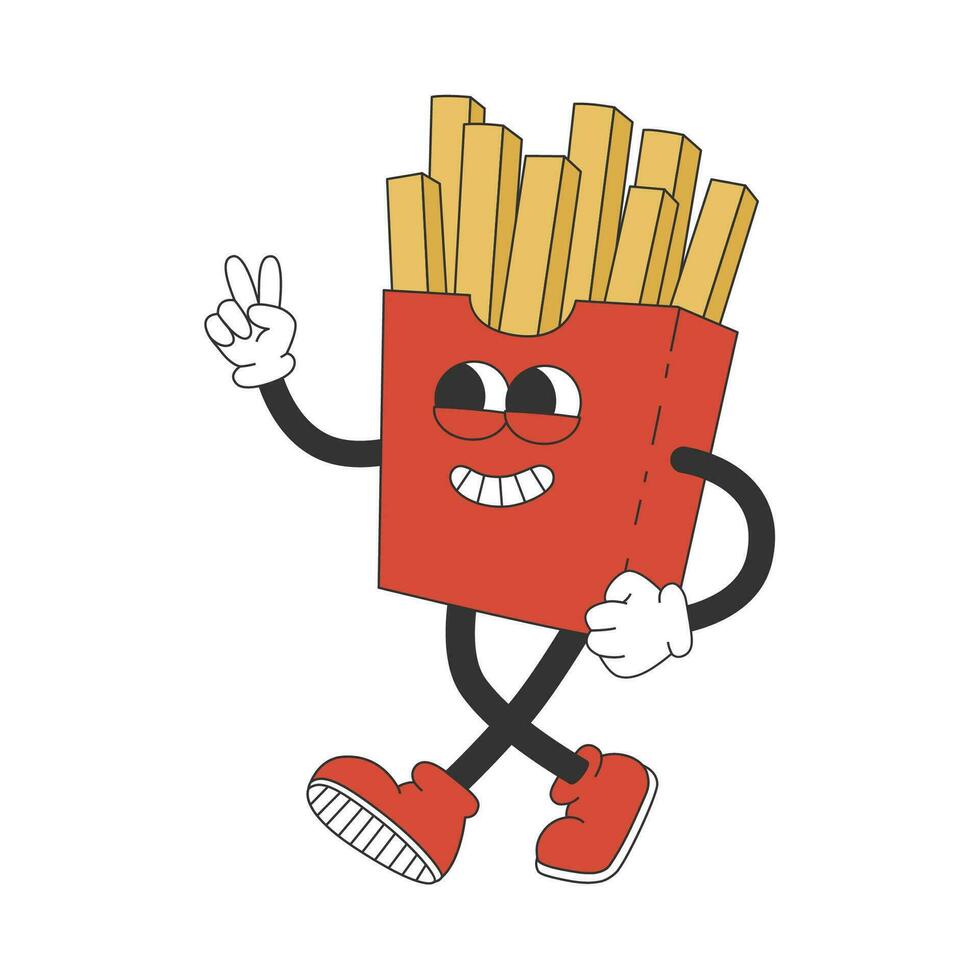 maravilloso hippie francés papas fritas dibujos animados personaje en de moda retro estilo. vector