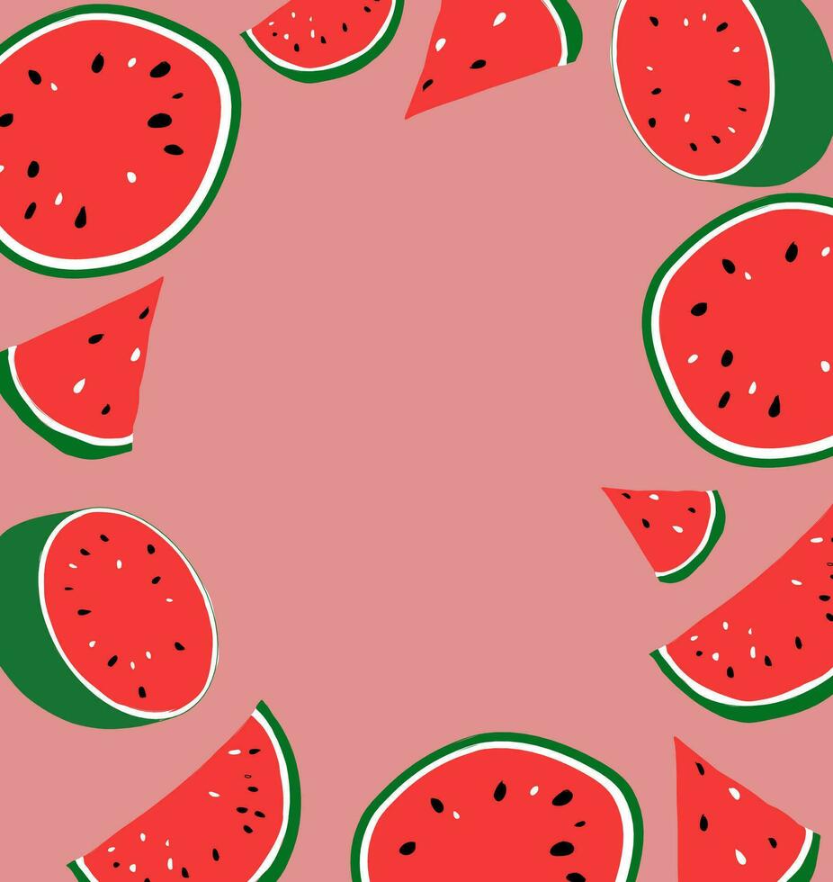 Red watermelon on pink background. vector