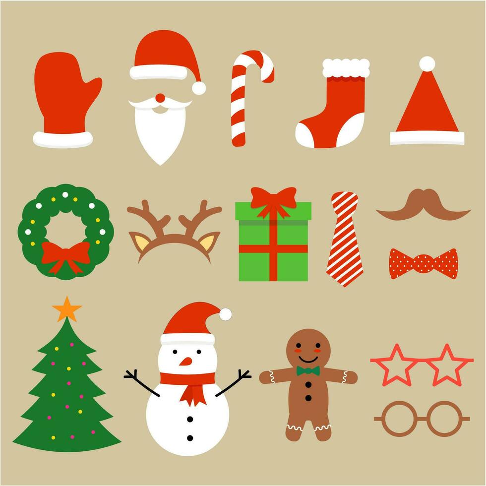 Christmas party photo booth props set vector