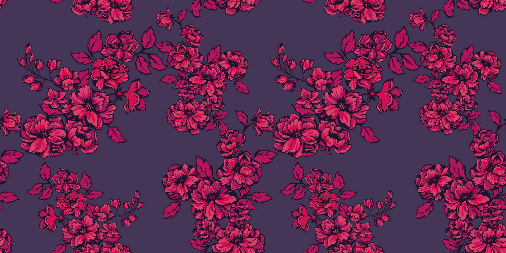 sin costura artístico, resumen rojo floral modelo. floreciente campo en muchos tipos flores vector mano dibujado. modelo para textil, moda, imprimir, superficie diseño, tela, interior decoración, fondo de pantalla