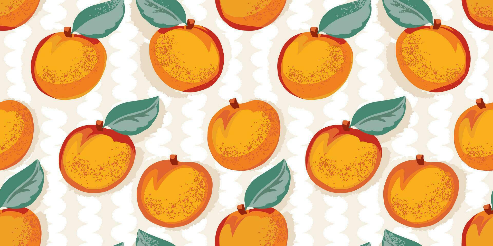 Seamless pattern with hand drawn colorful apricot or peach . Abstract, stylized, fruits in a vector. Summer background print. Template for design vector