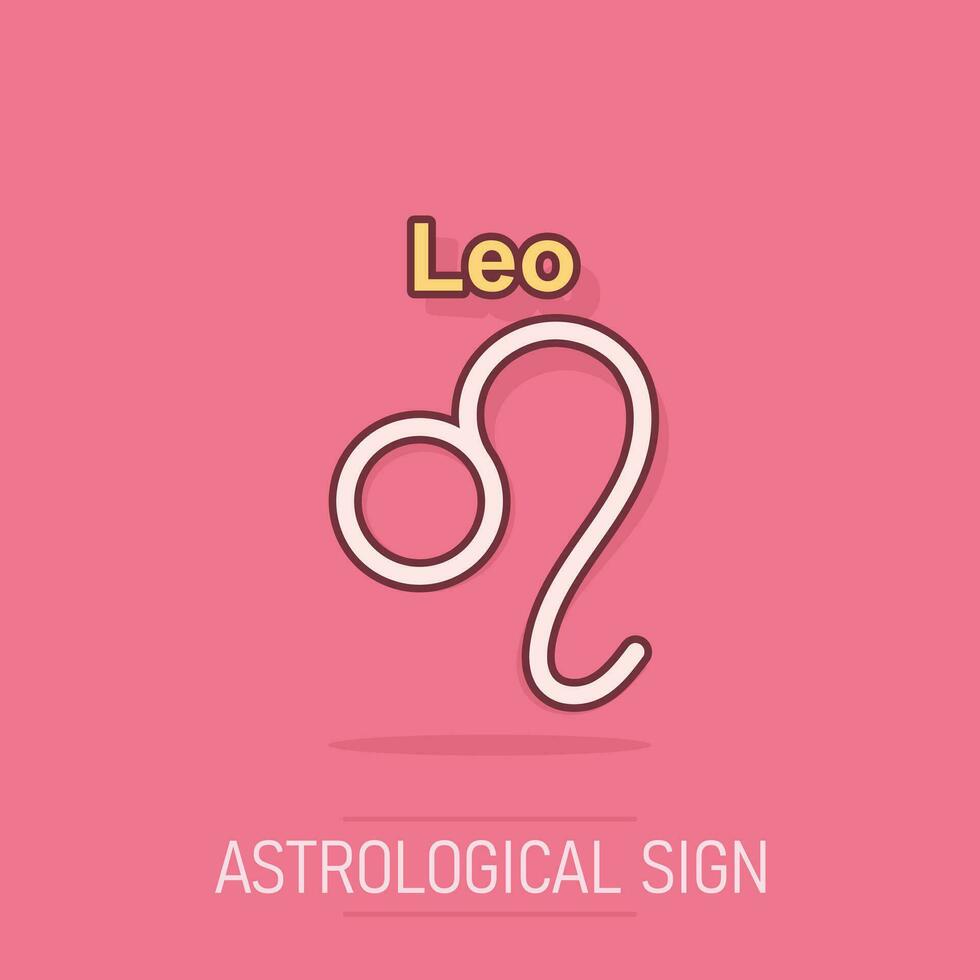 Vector cartoon leo zodiac icon in comic style. Astrology sign illustration pictogram. Leo horoscope business splash effect concept.