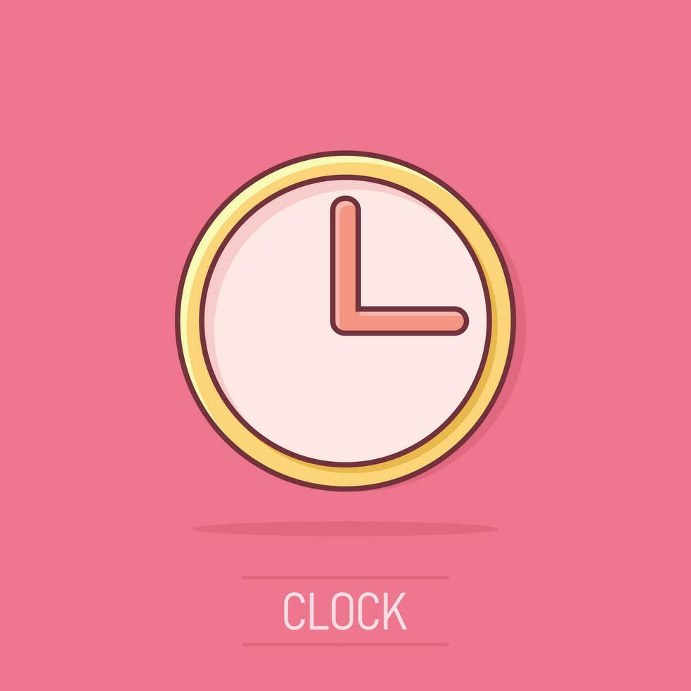 Vector cartoon clock timer icon in comic style. Watch sign illustration pictogram. Clock business splash effect concept.